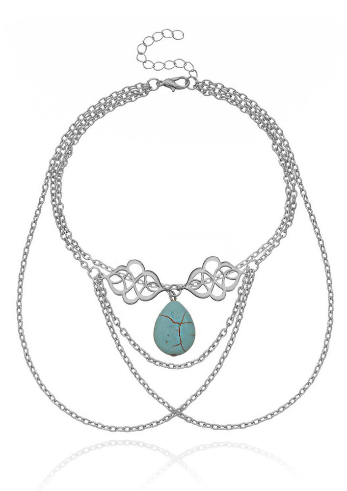 Layered Silver Turquoise Waterdrop Arm Chain