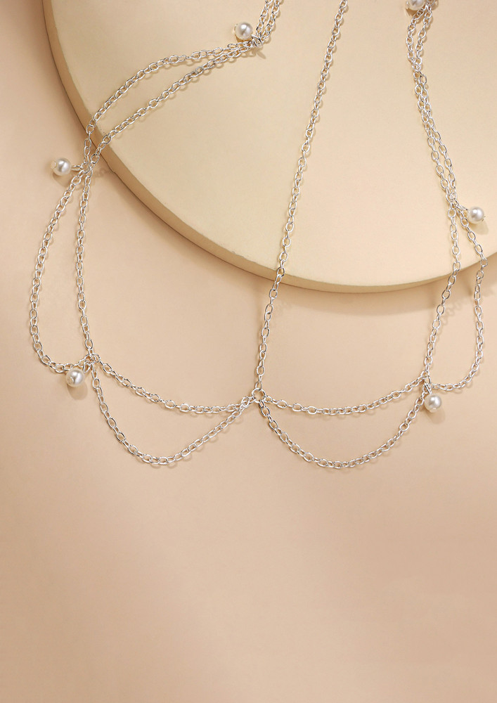 Bohemian Pearl Silver Layered Head Chain