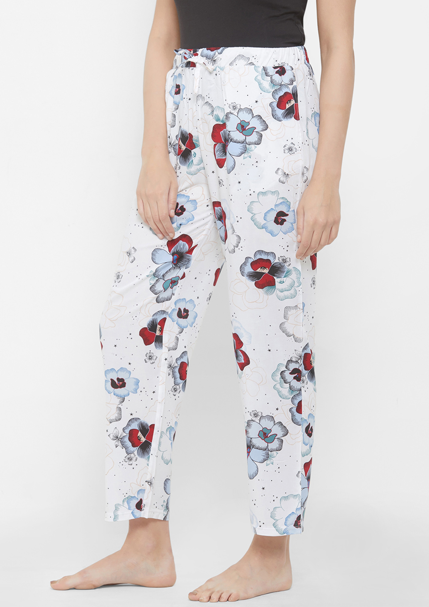 SOIE Floral Printed White Lounge Trousers