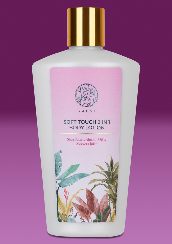 Yahvi Soft Touch 3 In 1 Body Lotion Moisturizer | Enriched With Shea Butter, Aloe Vera Gel & Almond Oil | Deep Skin Whitening Cream | Hydrating Body Lotion For Women | Get Natural Glowing, Tan Free Skin Care | Paraben & Cruelty Free | Lily & Lotus