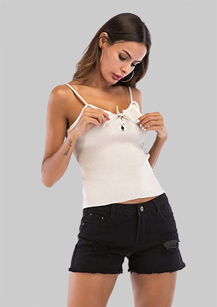 Strappy Front-tie Detail Solid Off-white Cami
