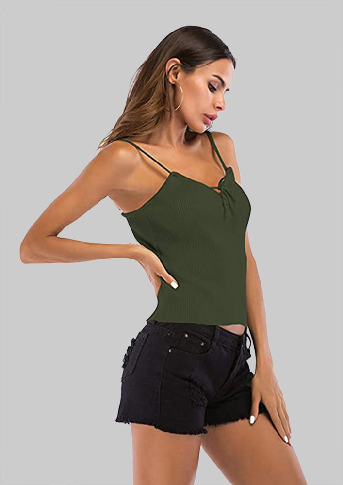 Strappy Front-tie Detail Solid Green Cami