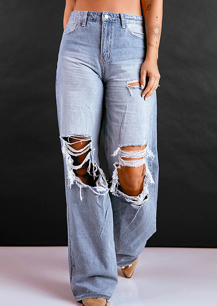 Light Blue High-waisted Ripped Jeans