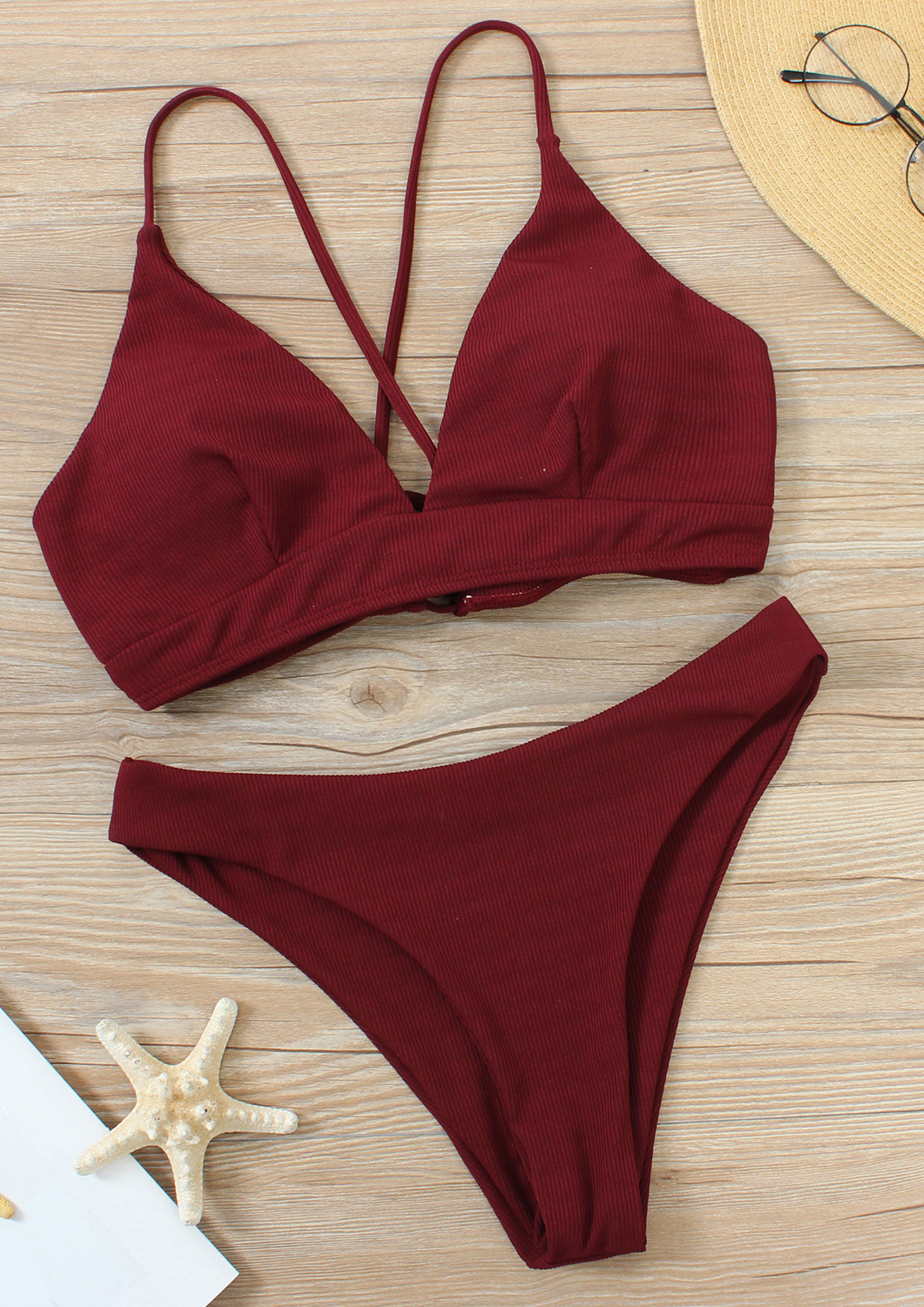 Buy RIBBED WINED-RED BIKINI SET for Women Online in India