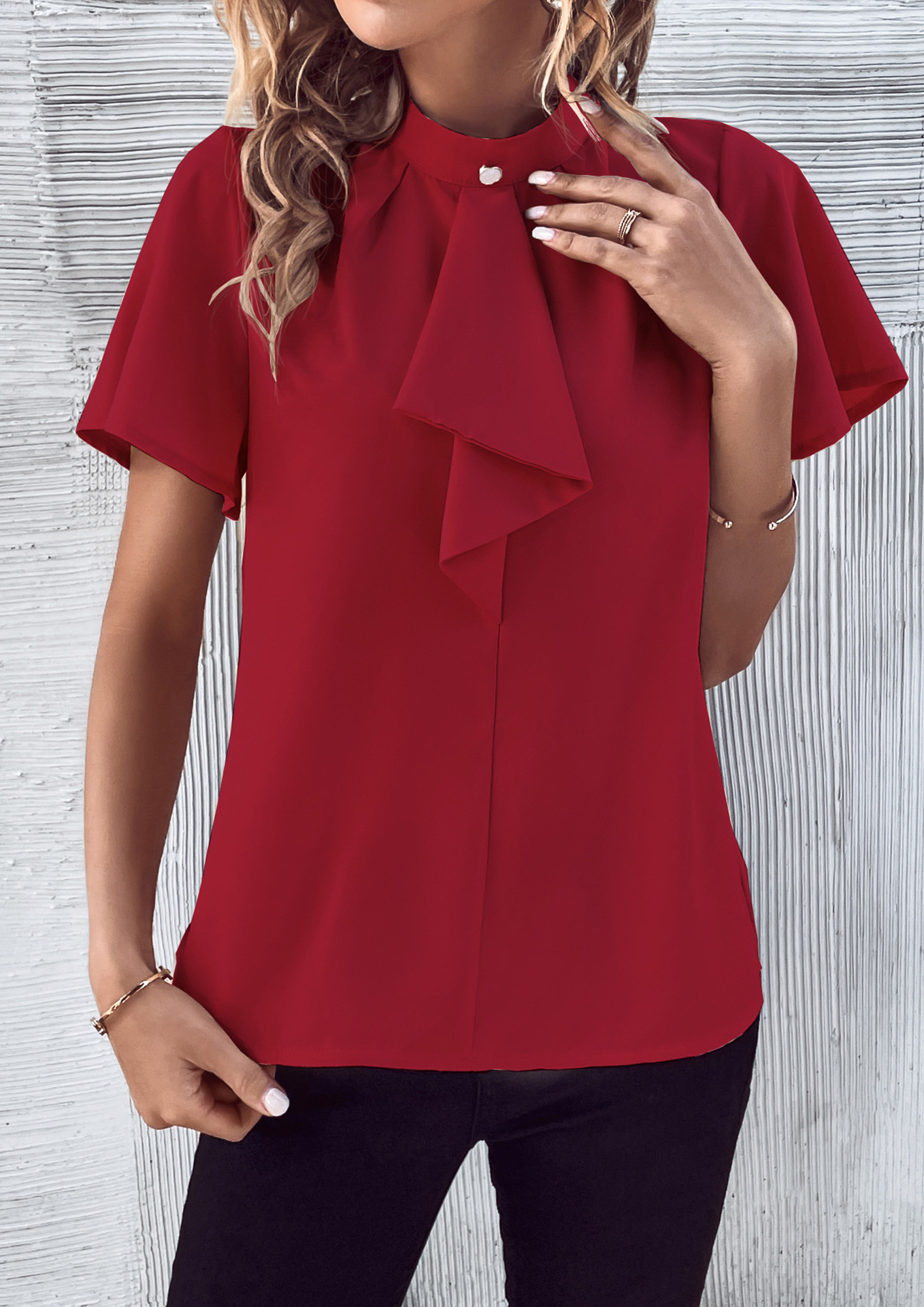 RED TIE-COLLAR FORMAL BLOUSE