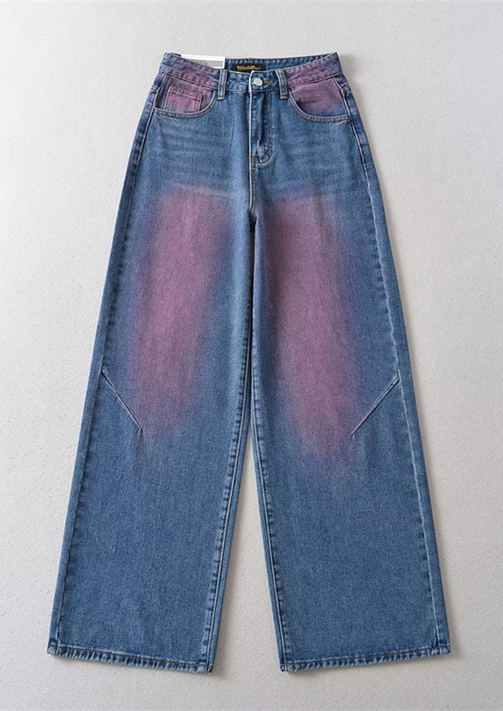 PINK WASHED BAGGY WIDE-LEG BLUE JEANS