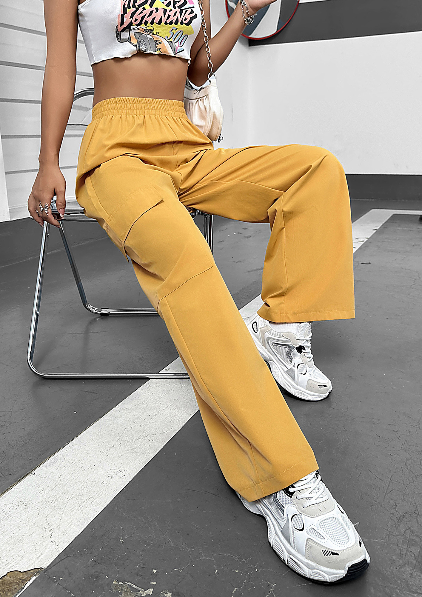 Yellow Bling glossy skinny trousers - women - GCDS - divincenzoboutique.com