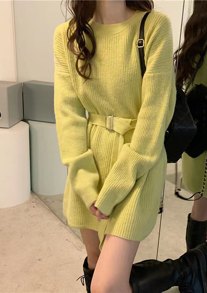 YELLOW FREE SIZE KNITTED REGULAR JUMPER