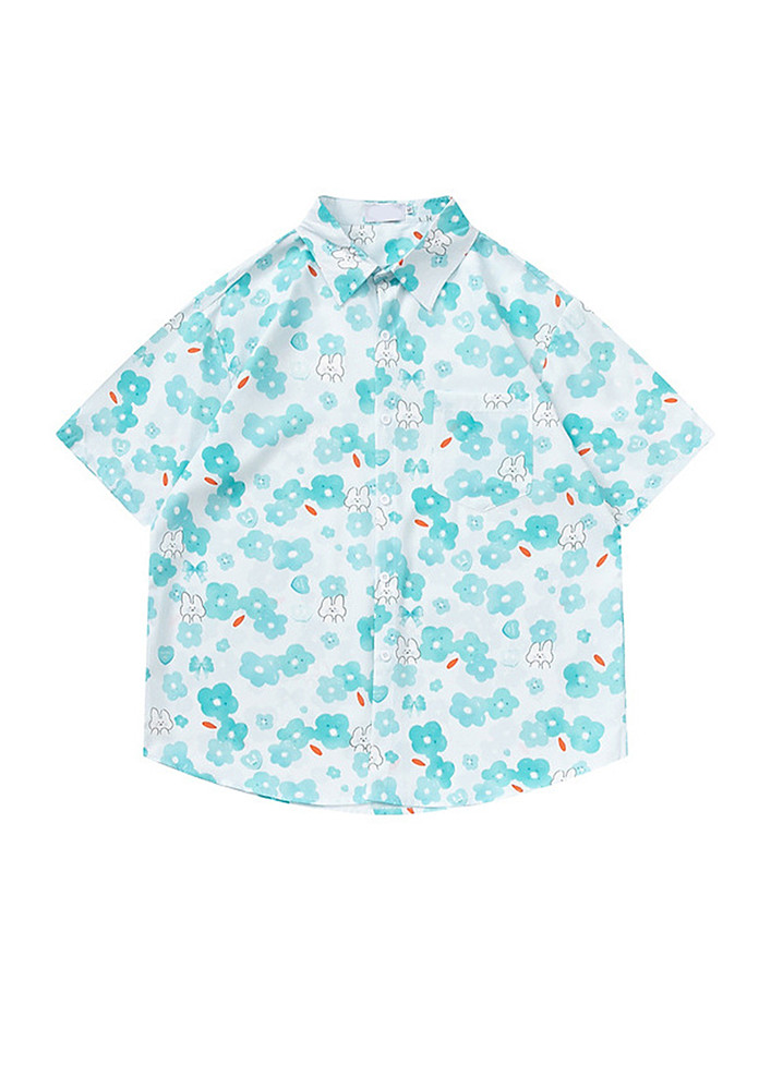 Blue Floral Pattern Resort Shirt