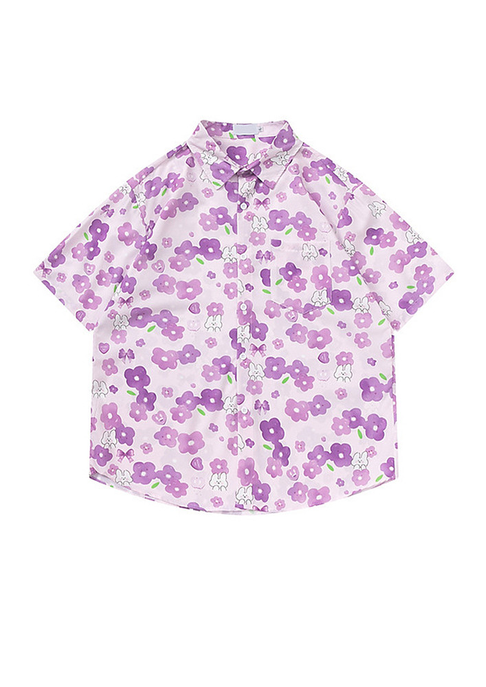 Purple Floral Pattern Resort Shirt