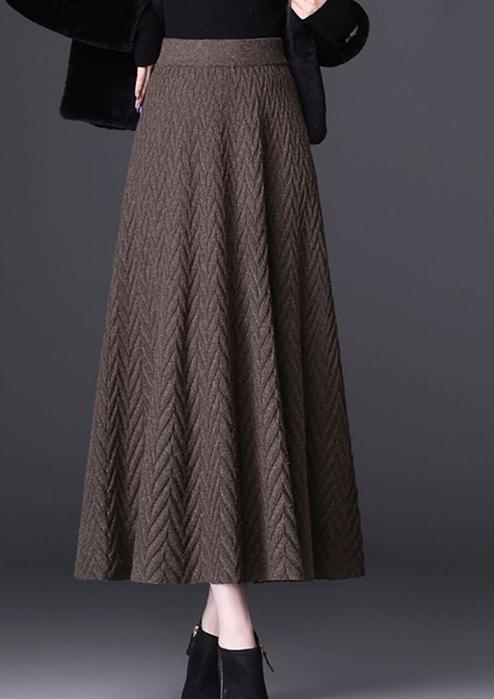 BROWN FS HIGH-WAISTED A-LINE KNITTED SKIRT
