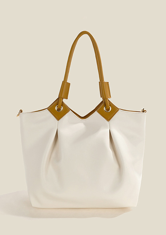 WHITE CONTRAST RUCHED TOTE BAG