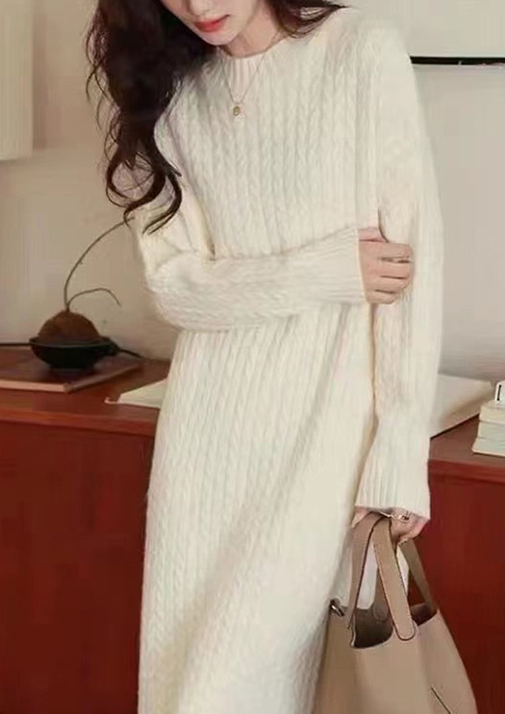 OFF-WHITE CABLE-KNIT FS SWEATER DRESS