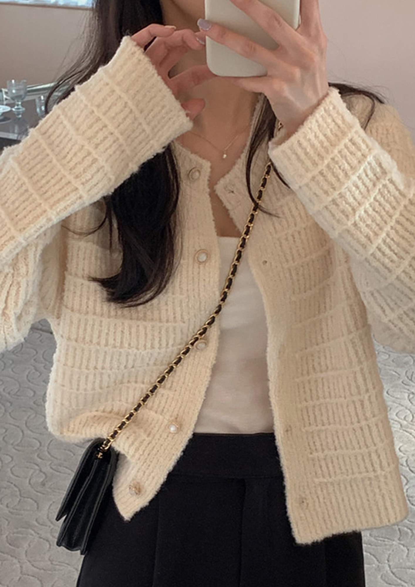 Buy KNITTED OFF-WHITE BUTTON-DOWN CARDIGAN for Women Online in India