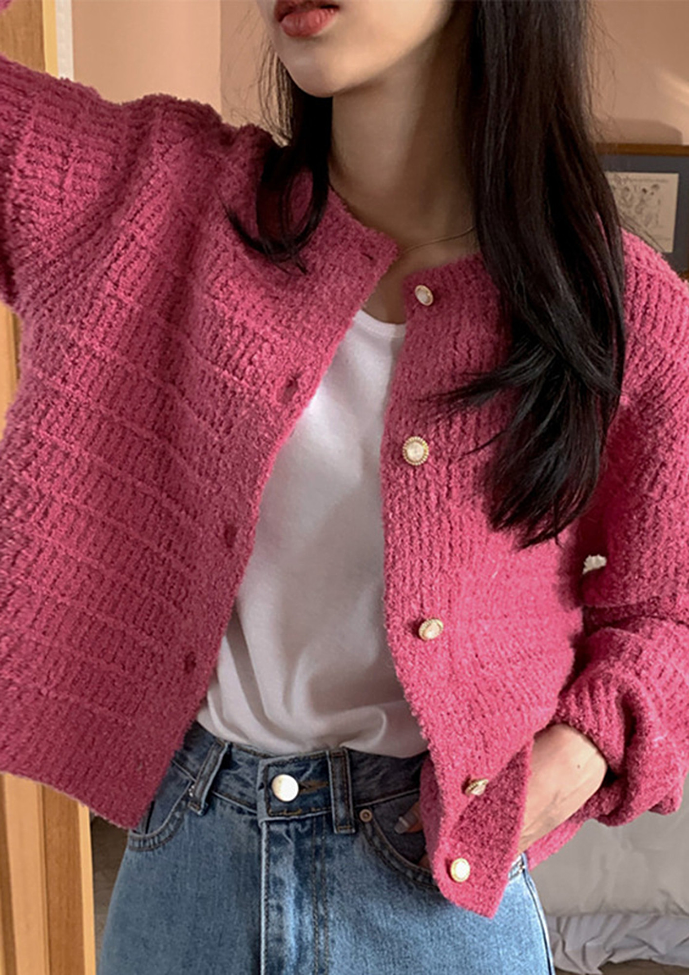 Buy KNITTED PINK BUTTON-DOWN CARDIGAN for Women Online in India