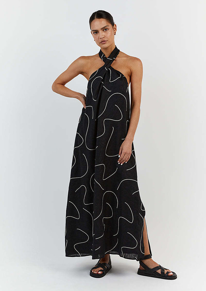 Black Abstract Pattern Long Dress