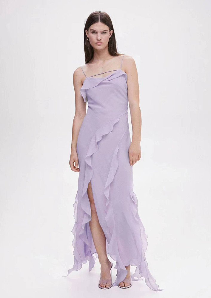 Light Purple Ruffle-detail Long Sheath Dress