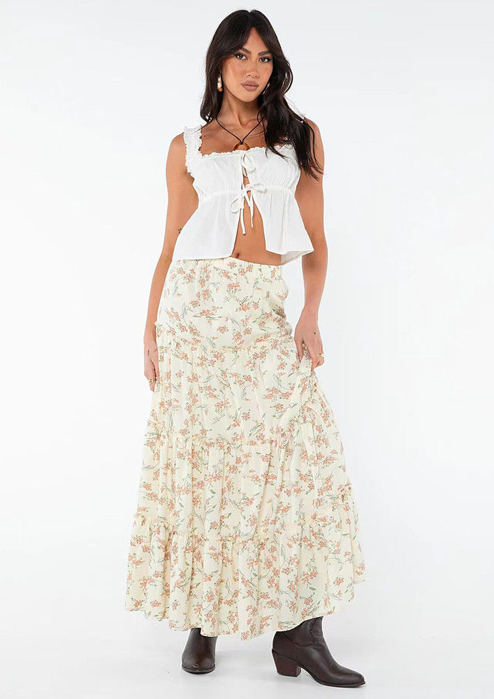 Floral Pattern Tiered Maxi Skirt