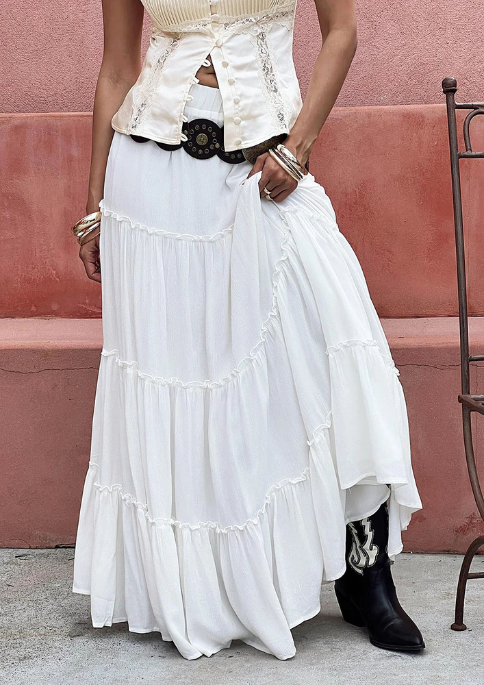 Solid White Tiered Maxi Skirt