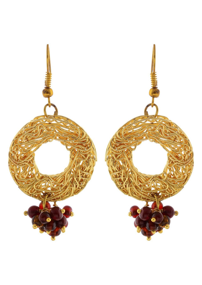Golden Alloy Mesh With Glass Beads Earrings