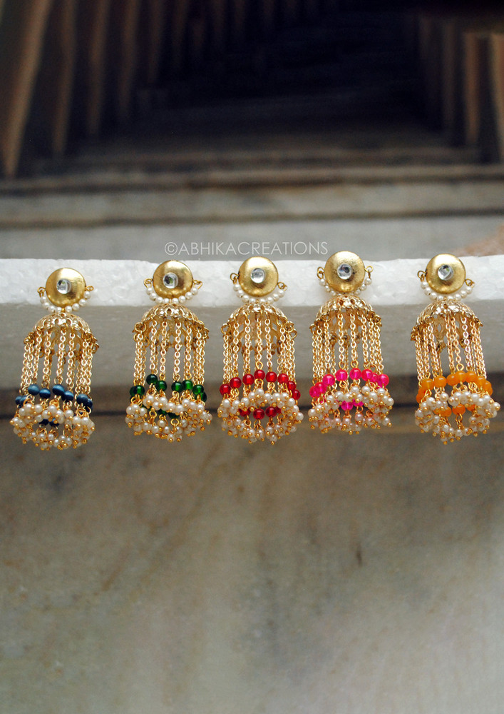 Golden Crescent Red Jhumki Earrings