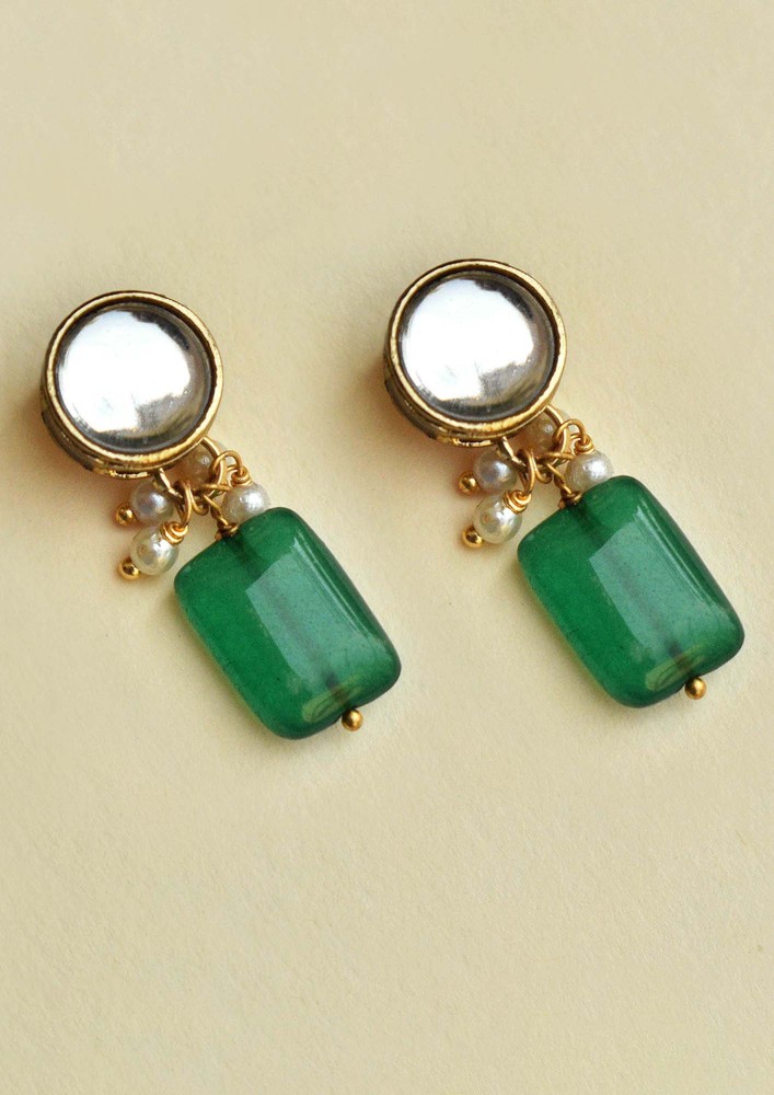 Green Glass Stone Earrings