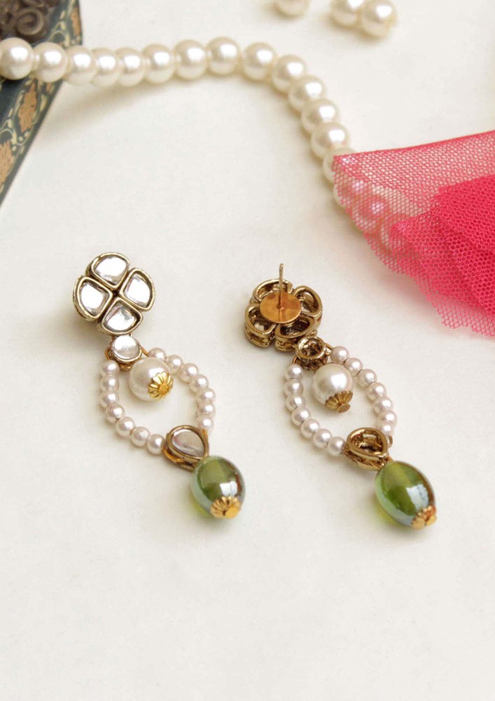 Semi Precious Beads & Kundan Earrings