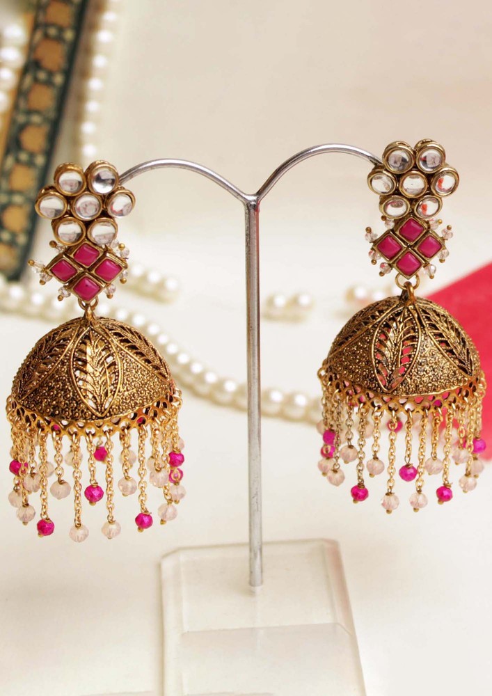 Gulabi Kundan Jhumki Earrings