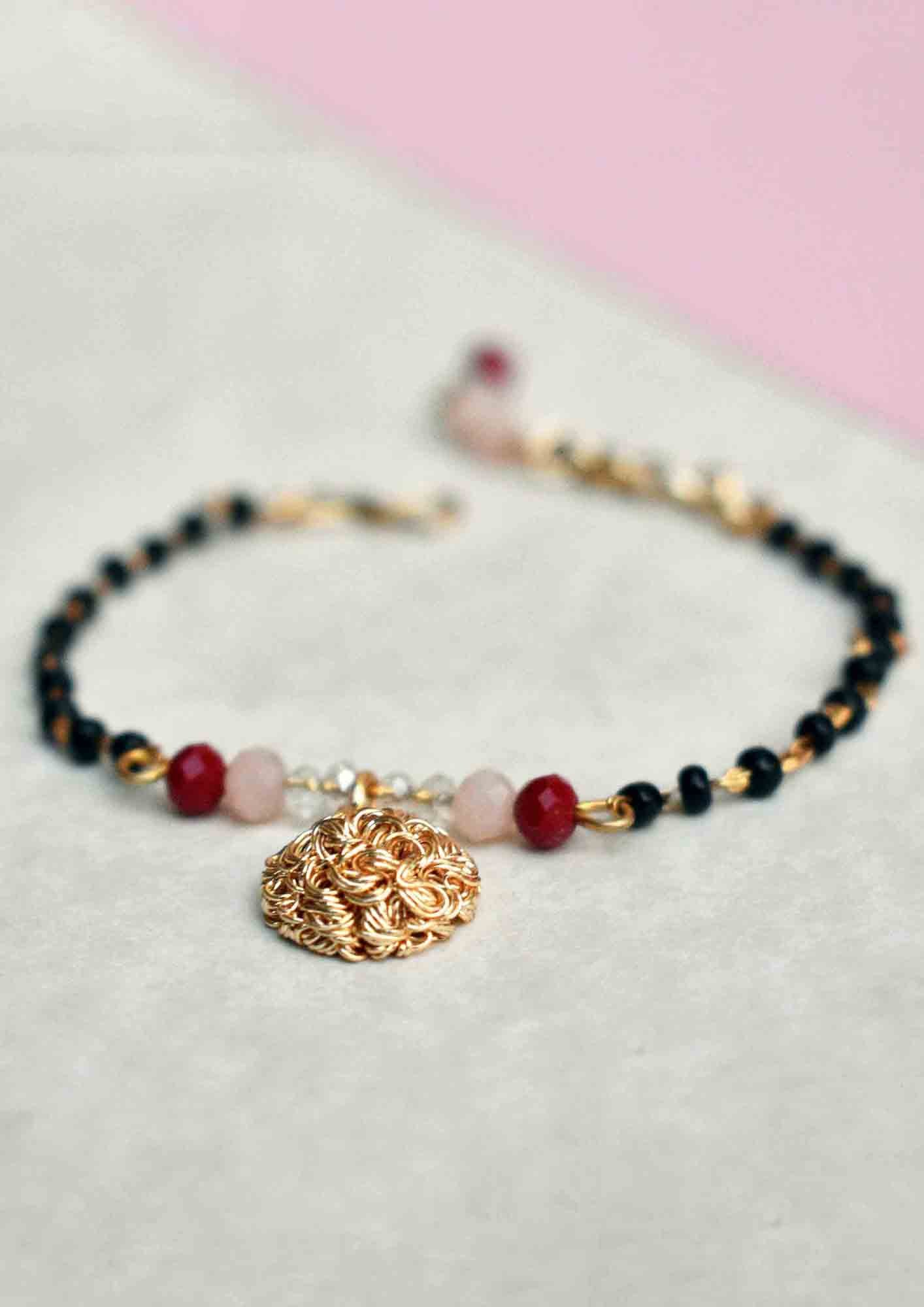 Red And Peach Embellished Mangalsutra Bracelet