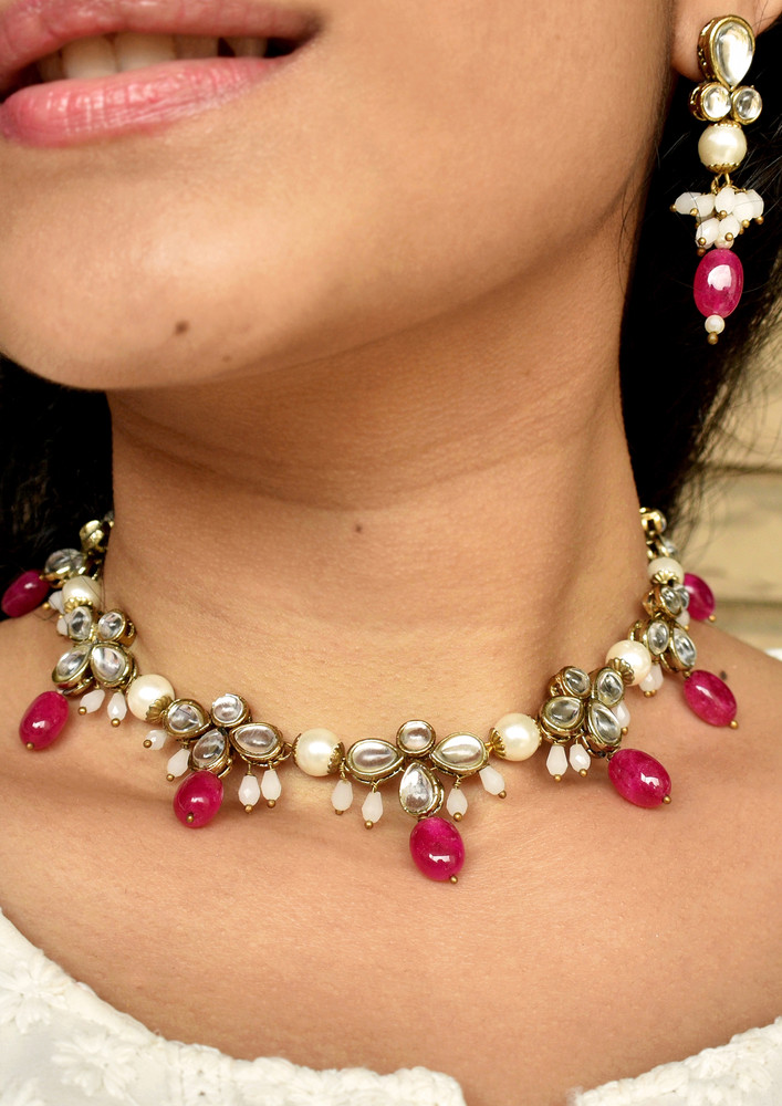 Kundan And Red Stone Necklace Set
