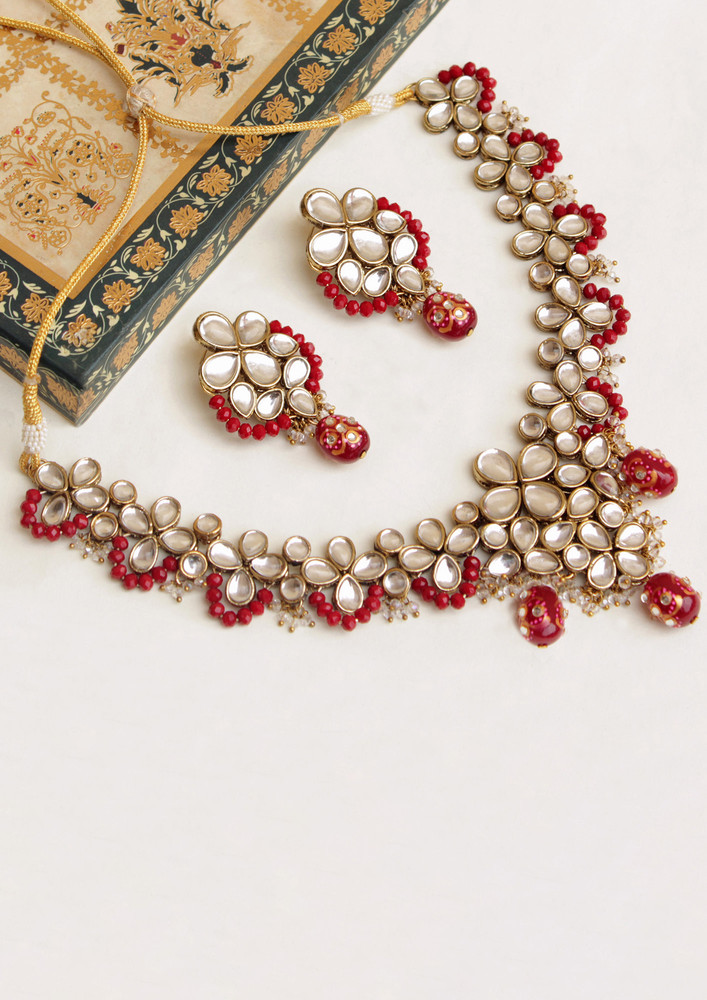 Red Crescent Kundan Necklace Set