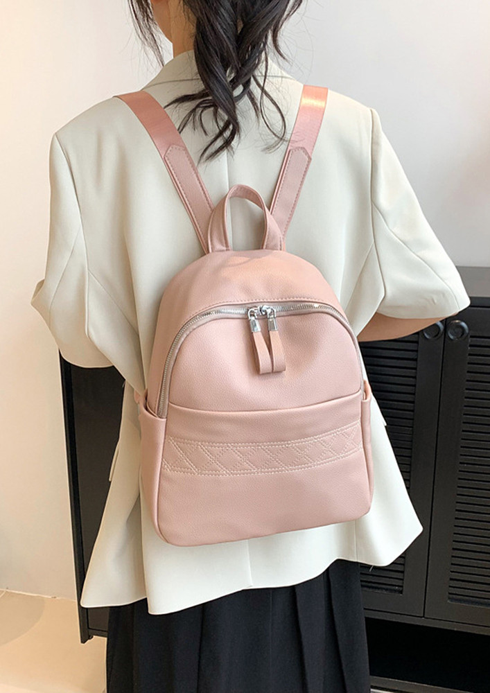 PINK PU LEATHER VERSATILE BACKPACK
