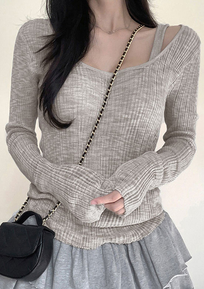 Grey Fitted Vest And Loose Top Set