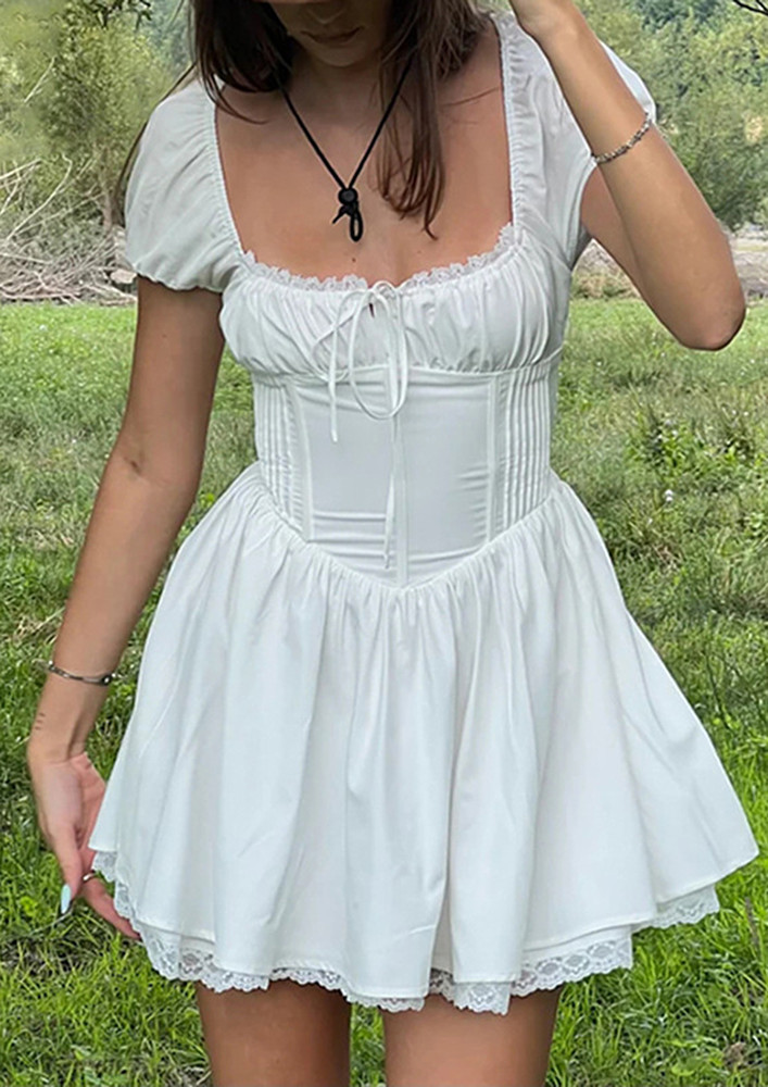 White Square Neck Corsetry Short Dress