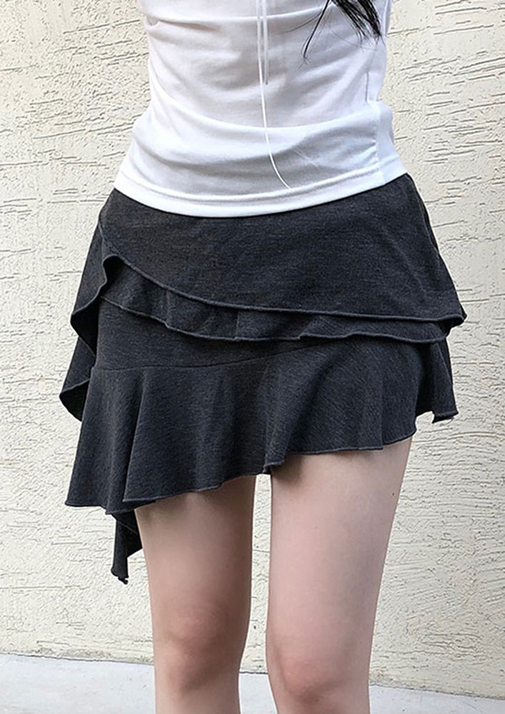 Dark Grey Short Irregular Skirt