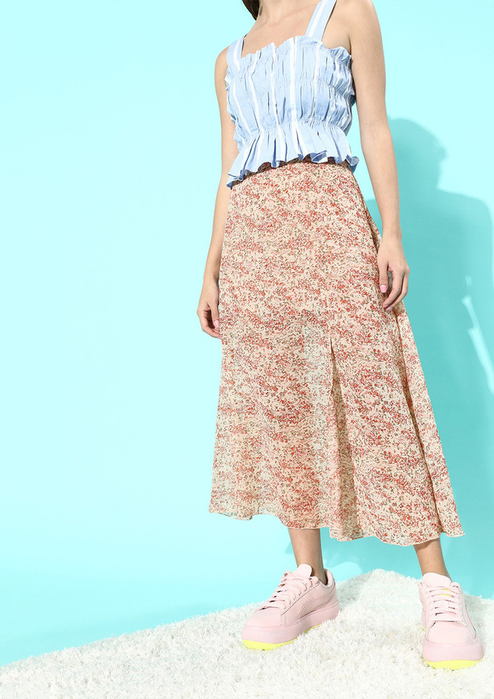 Women Attractive Peachy Floral Fantasy Skirt