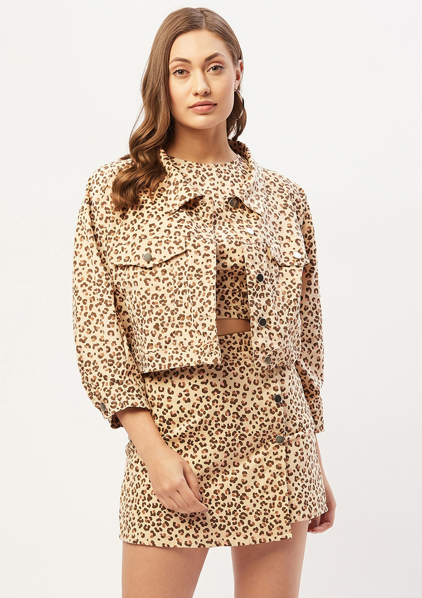 Women Beige & Brown Leopard Printed Straight Mini Skirt