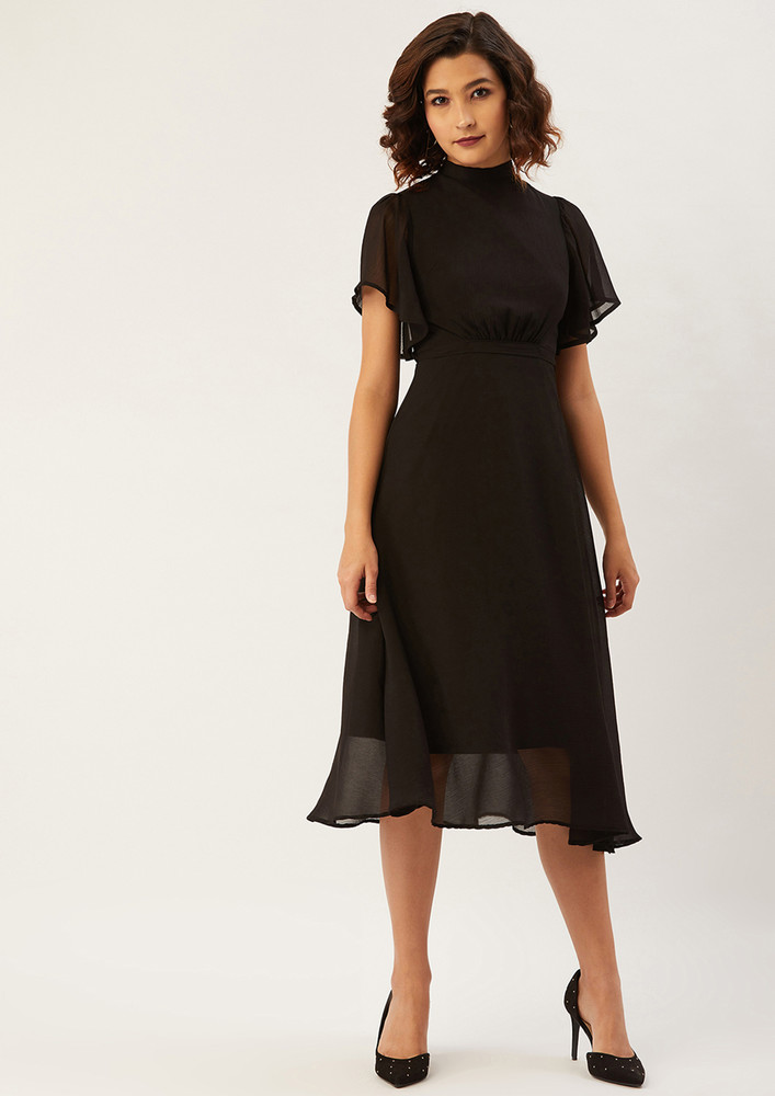 Women Black Solid Fit And Flare Dress