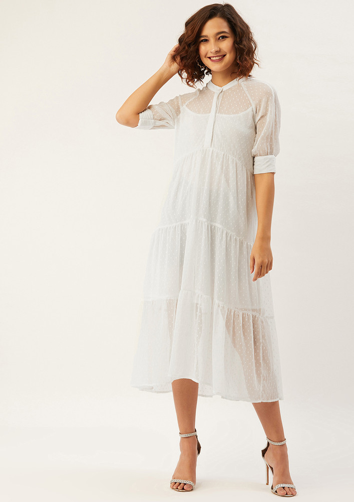 Women White Self Design A-line Dress