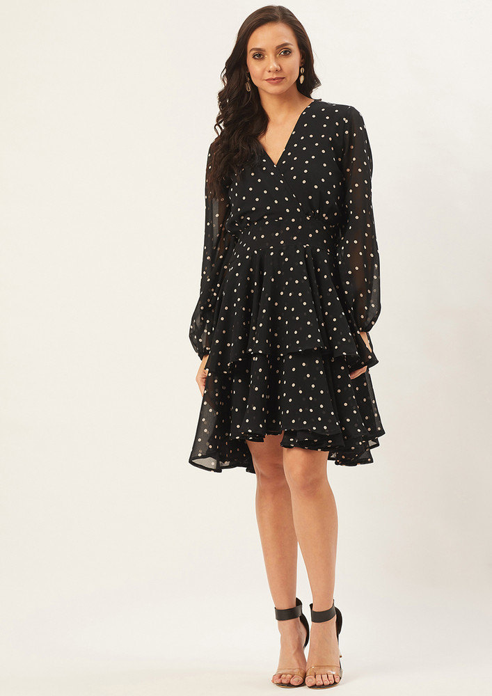 Women Black Printed Fit And Flare Dress