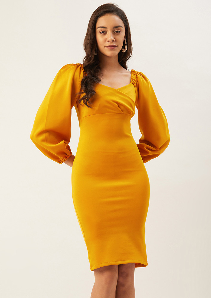 Women Yellow Solid Bodycon Dress