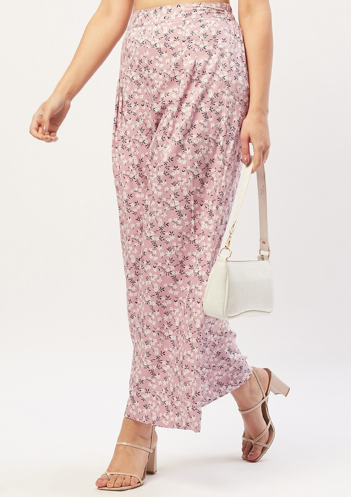 Women Pink & White Floral Printed Palazzos
