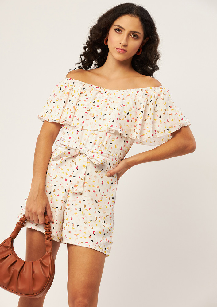 Women White Printed Rompers
