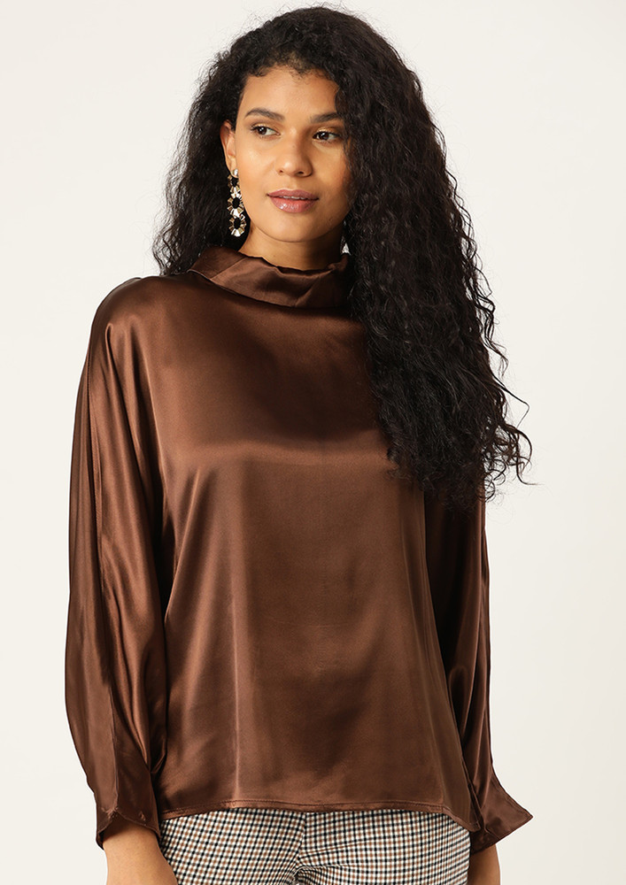 Women Brown-coloured Solid Top With Satin Finish