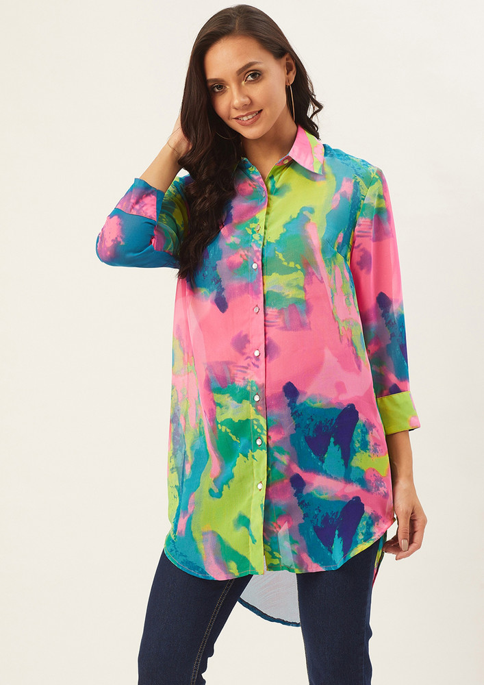 Women Multicoloured Printed Shirt Style Top