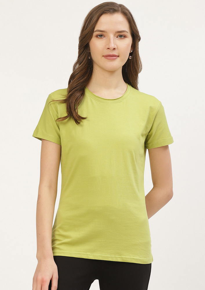 Solid Women Round Neck Green T-Shirt