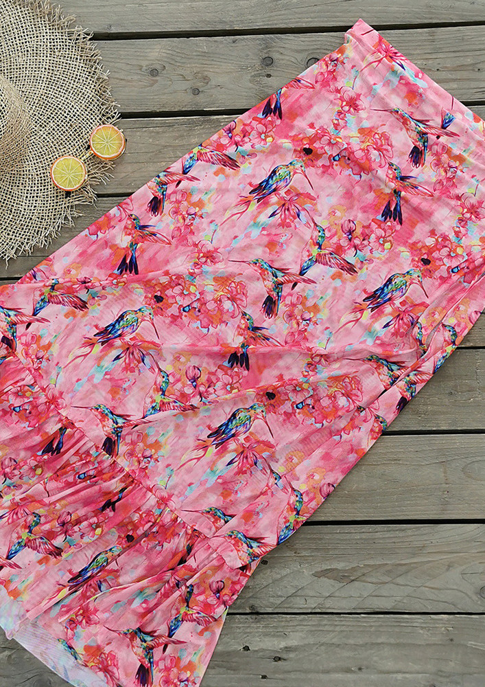 Printed Pink Green Beach A-line Maxi Skirt