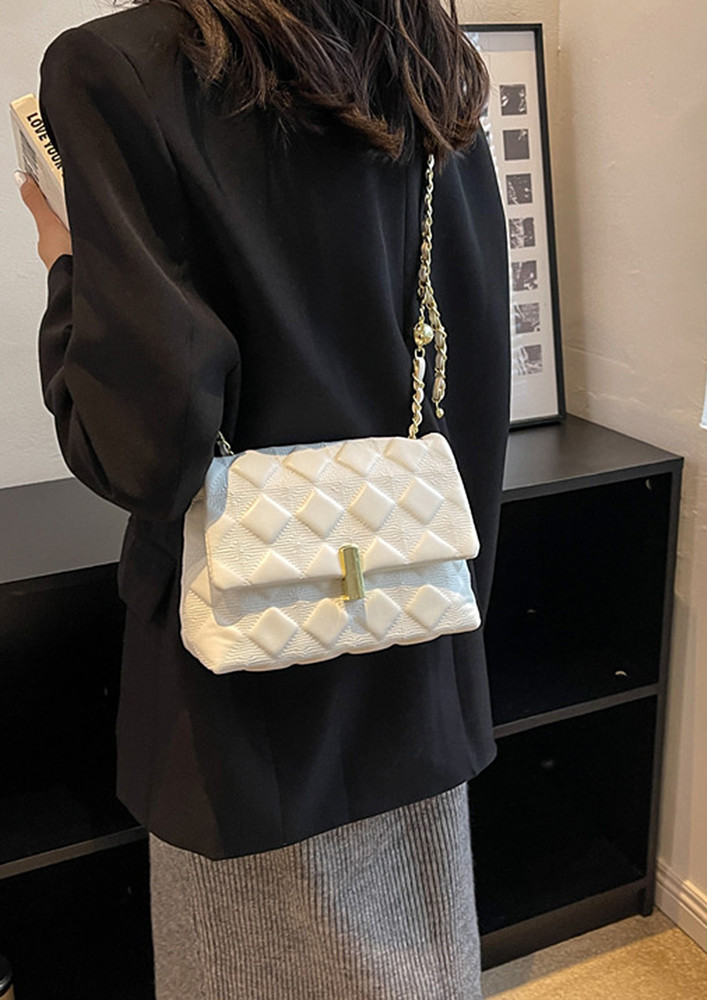 WHITE QUILTED PU LEATHER SHOULDER BAG
