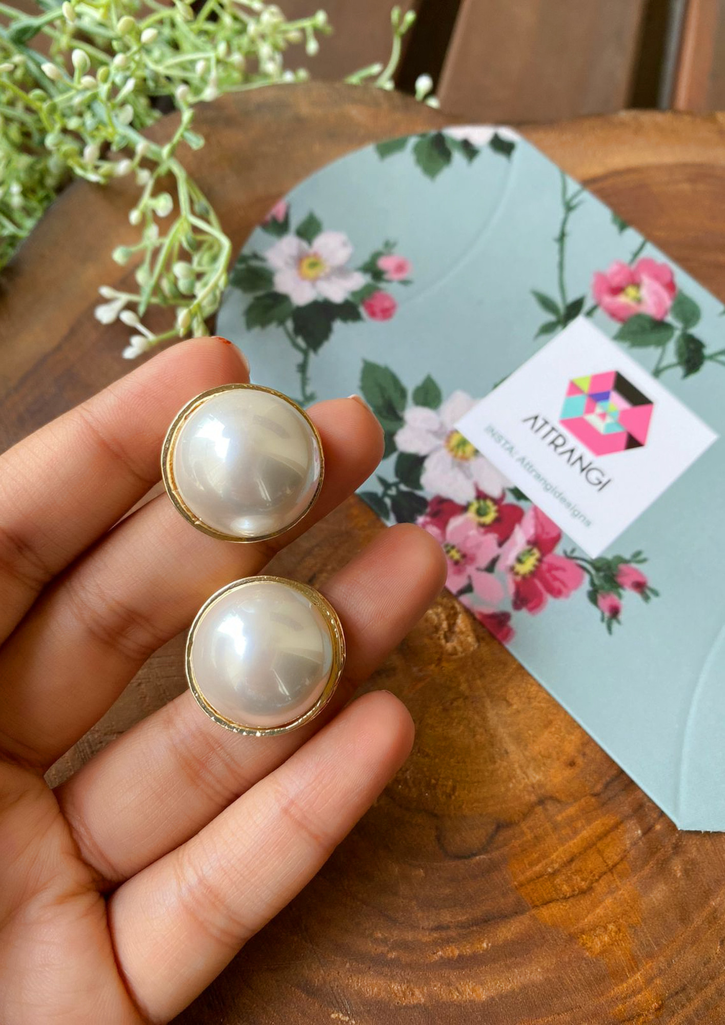 Around The Moon Pearl Studs
