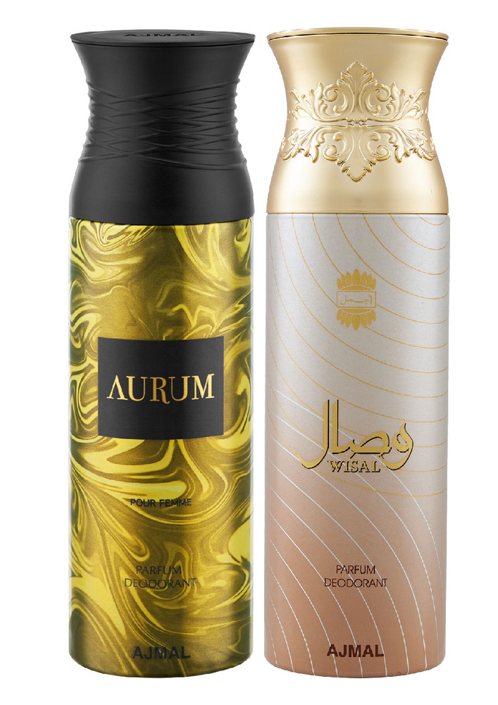Ajmal Aurum Femme & Wisal Deodorant Spray Gift For Women (200 ml, Pack of 2) + 1 Perfume Tester